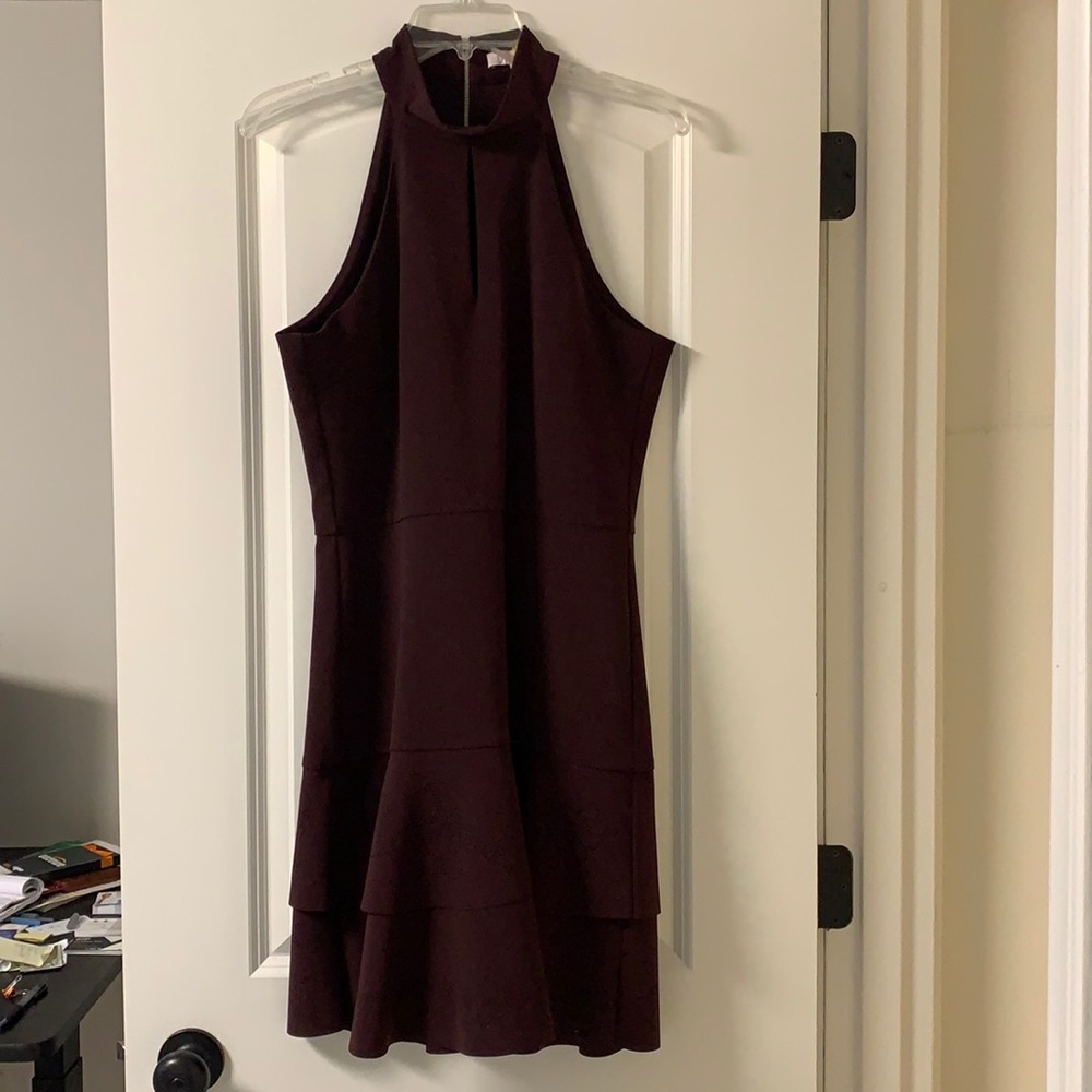 Parker Maroon Halter Neckline Dress